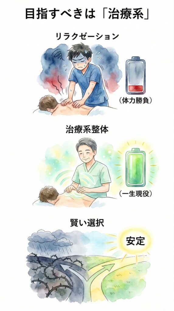 "40代・50代から整体師を目指す男女のイラスト"