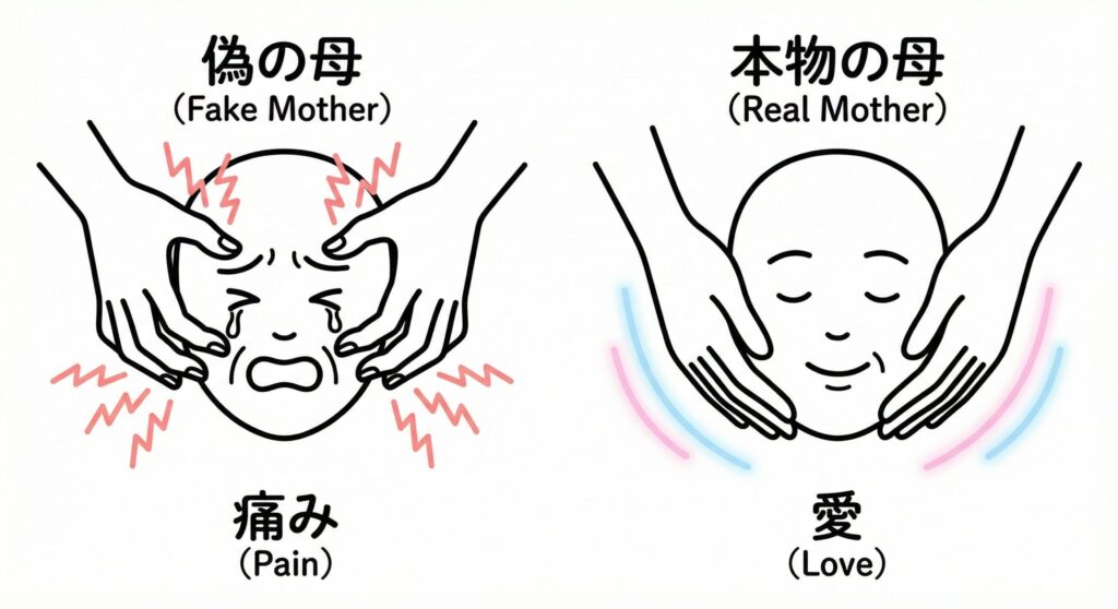 痛い施術は偽物の愛、痛くない施術こそが本物のプロの技術である比較図