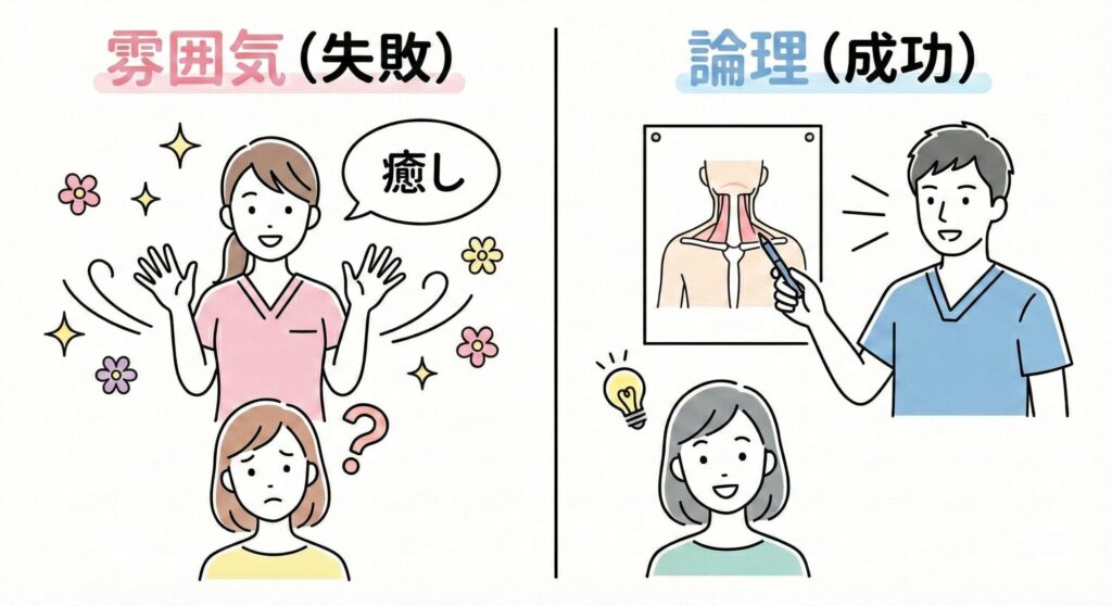 雰囲気だけで売る失敗サロンと解剖学的根拠で説明する成功サロンの違い
