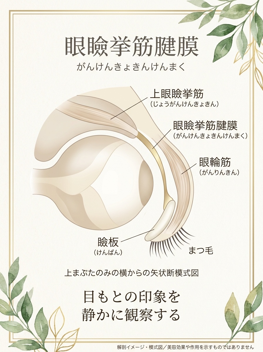 眼瞼挙筋腱膜の位置関係を示す解剖イメージ・模式図