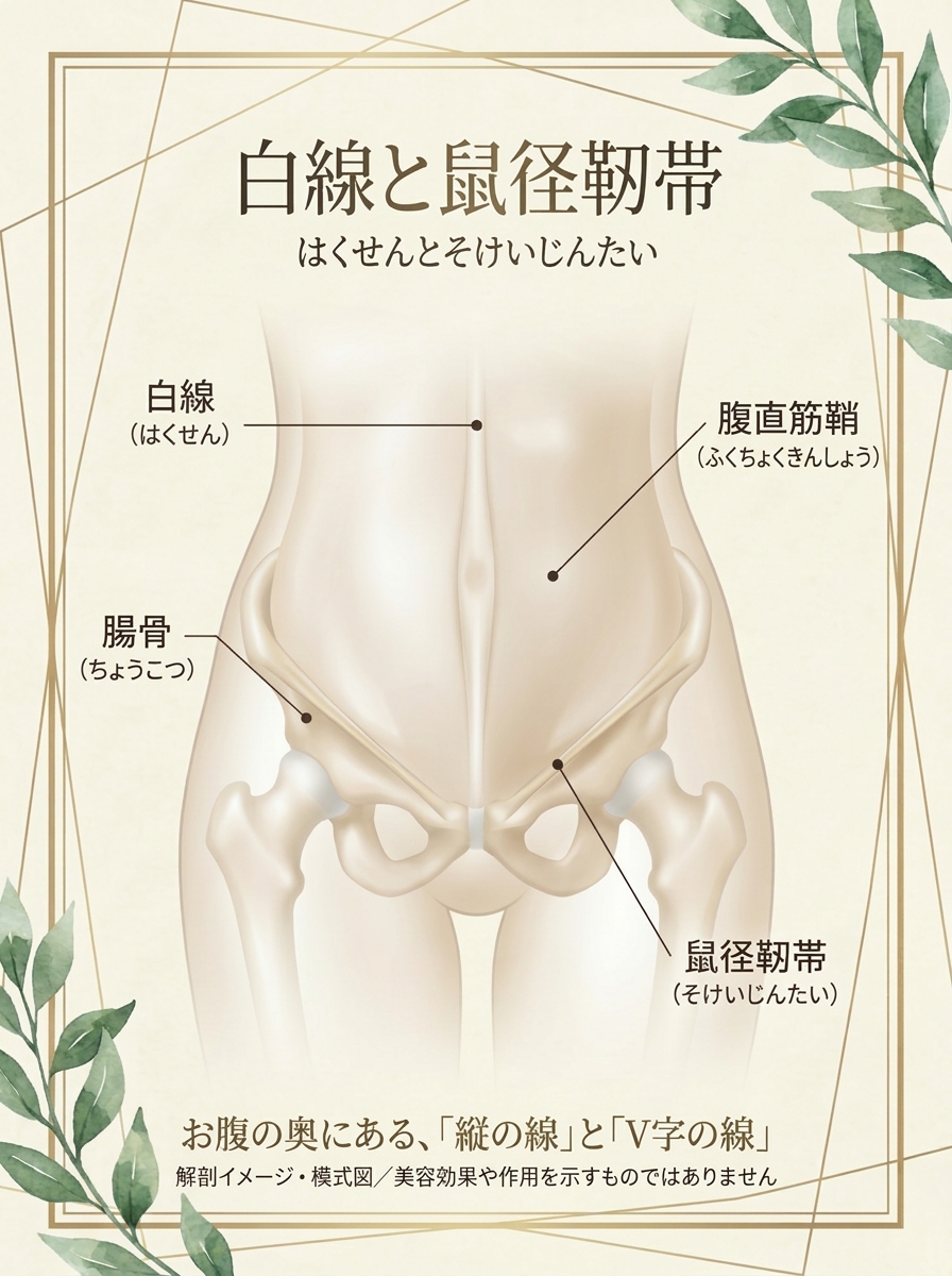 白線と鼠径靱帯の位置関係を示す解剖イメージ・模式図