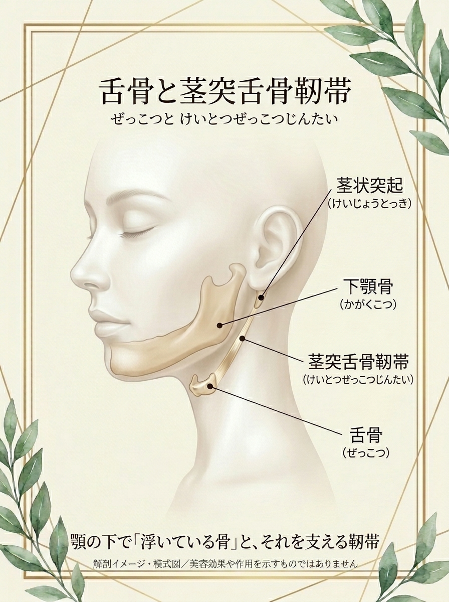 舌骨と茎突舌骨靱帯の位置関係を示す解剖イメージ・模式図