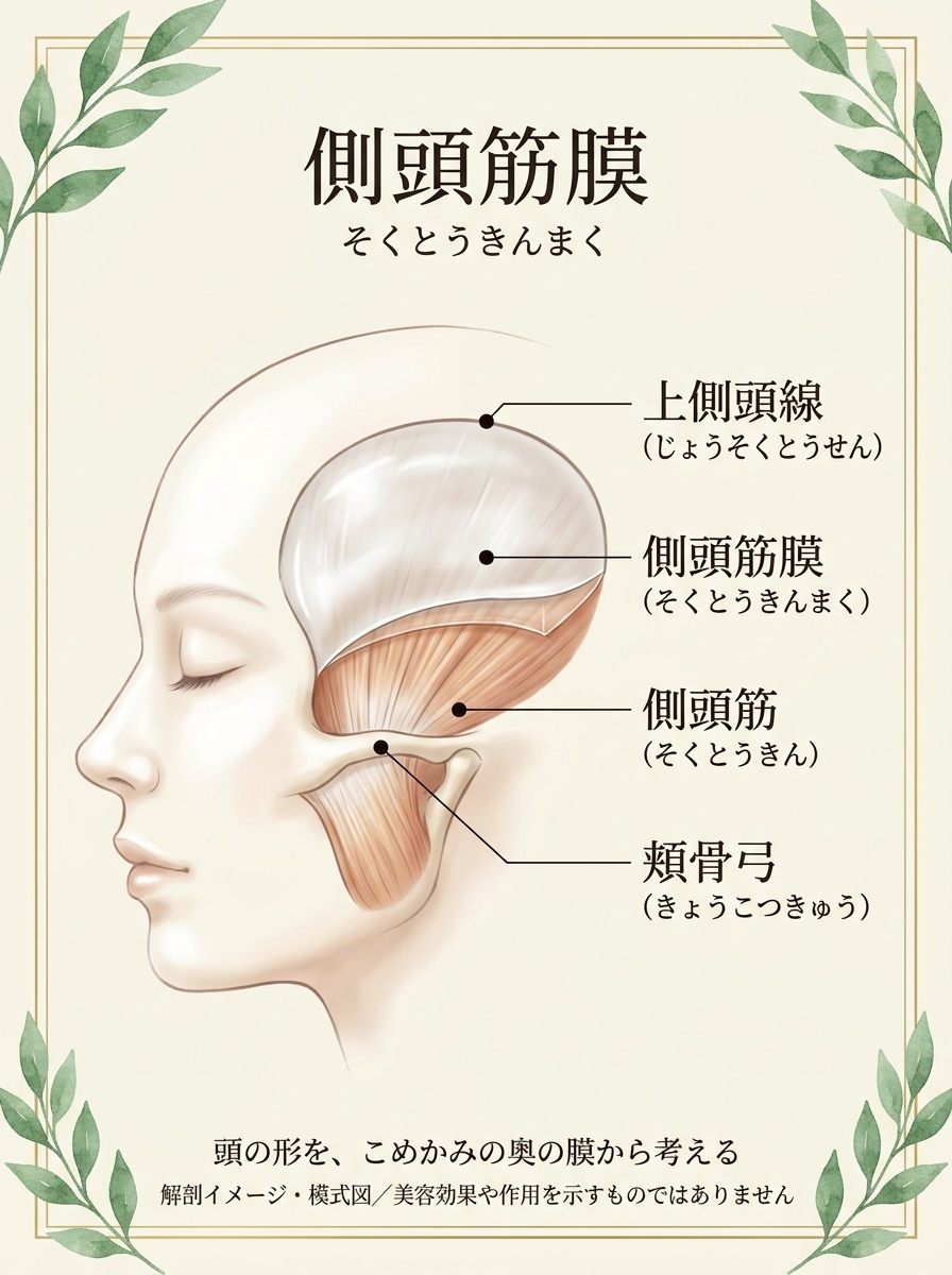 側頭筋膜の位置関係を示す解剖イメージ・模式図