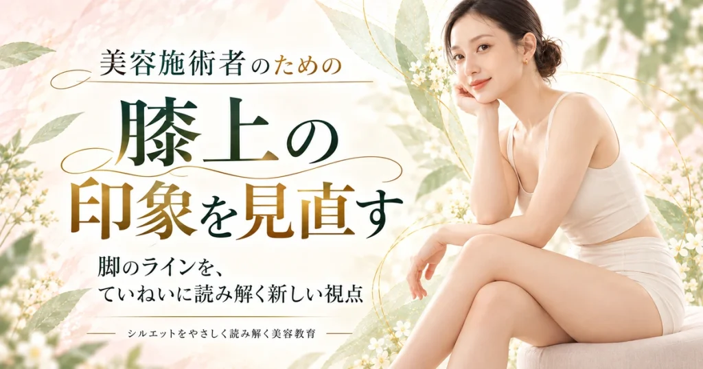椅子に座った女性が脚をそろえ、片手を膝付近に置いている。